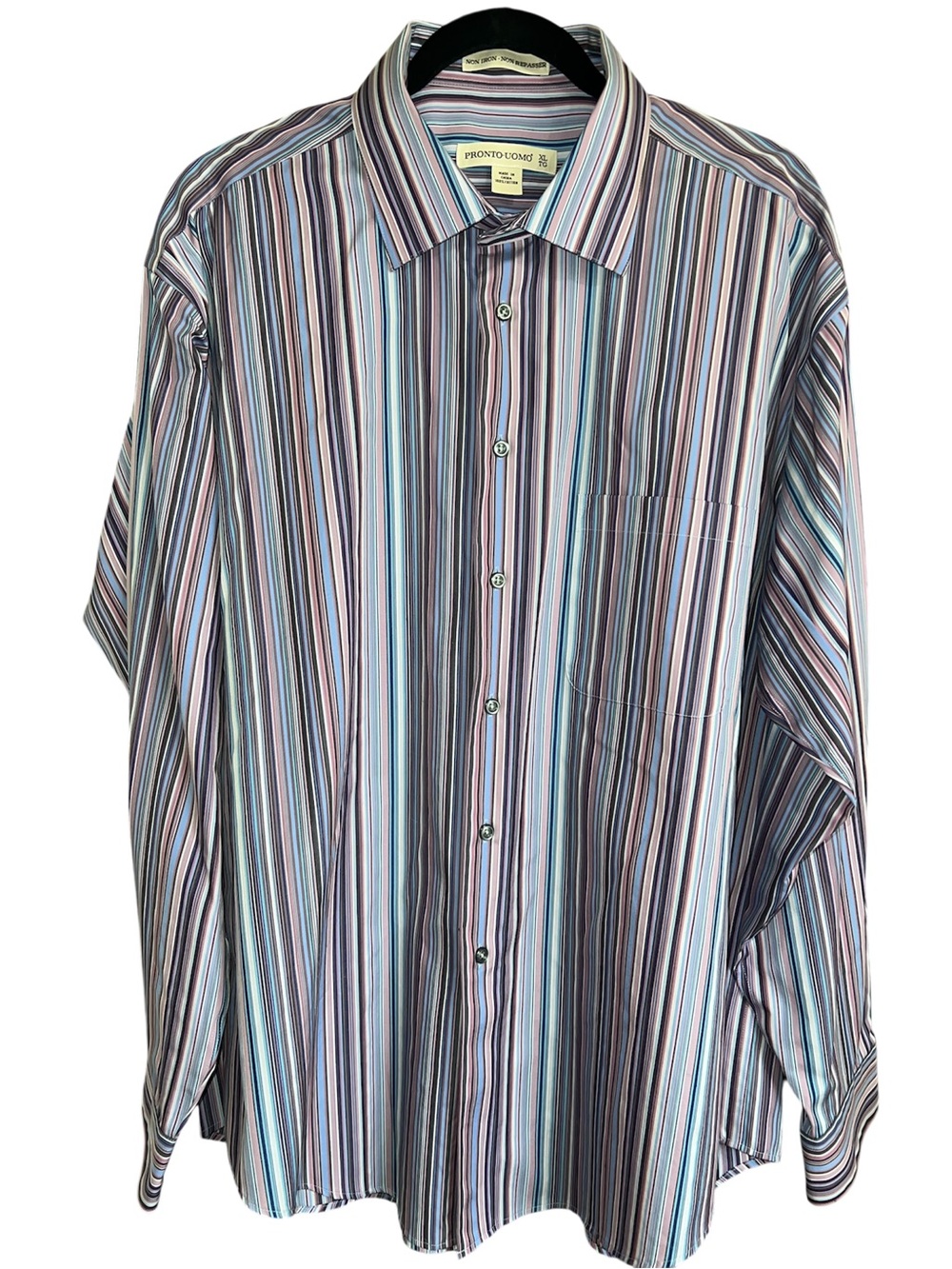 Pronto Uomo Striped Button-Down Shirt - Blue, Purple, Pink, Size: XL